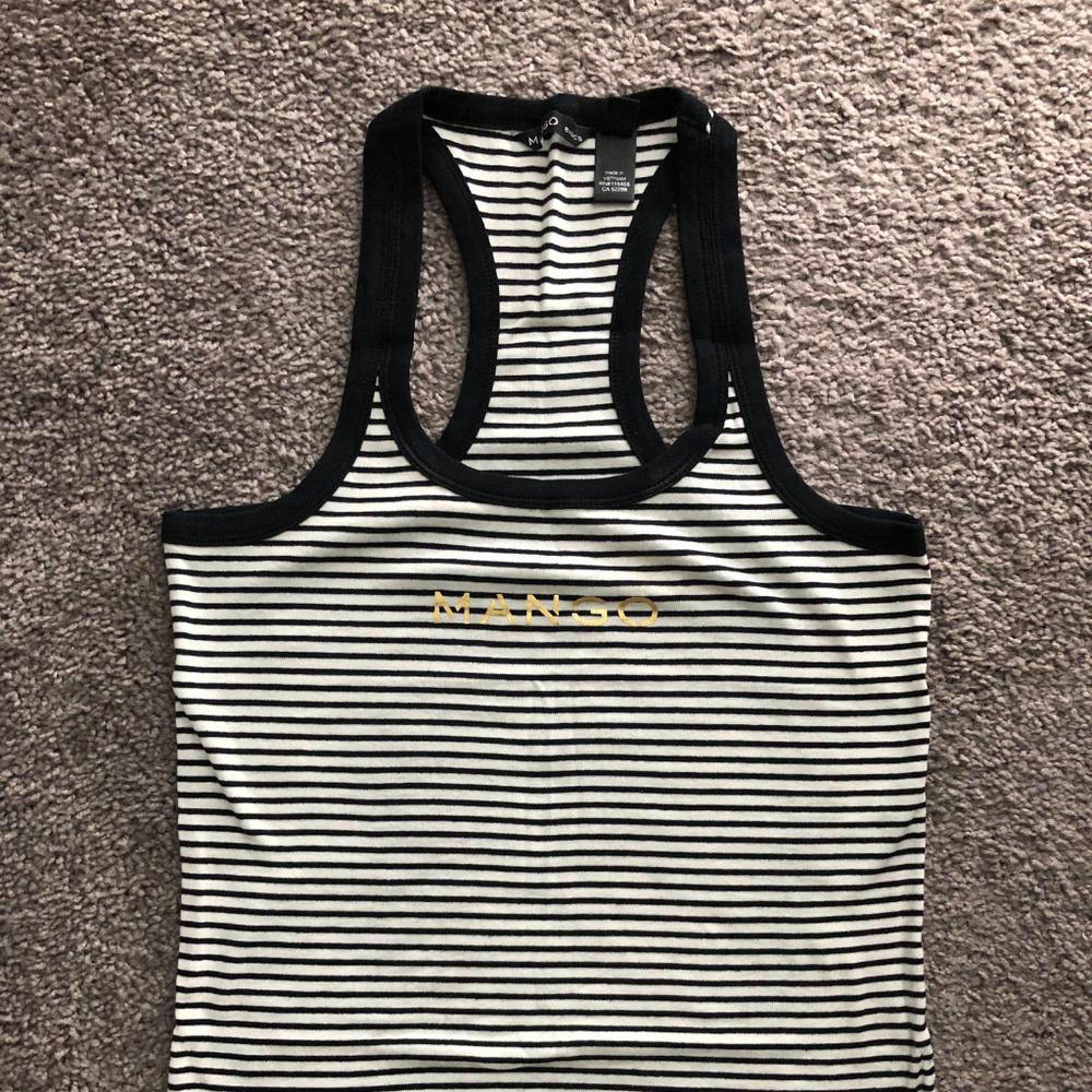 MANGO Black & White Striped Tank Top Size Small
